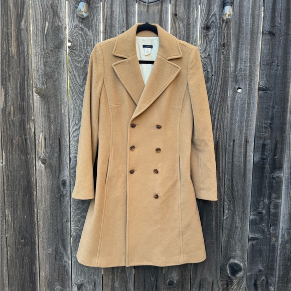 J Crew Wool and Cashmere Double Breasted Trench Coat Beige/Camel size 4T lined - Picture 1 of 12